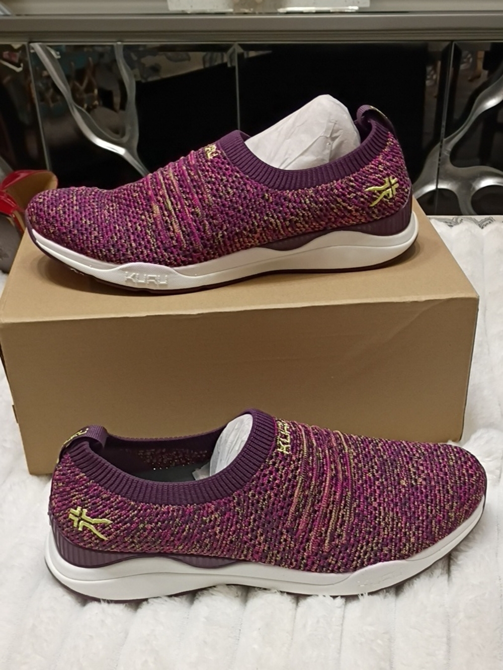 New Kuru Stride Plum Knit Slip-On Sneakers Walking Plantar Fascitis Shoes 9.5M